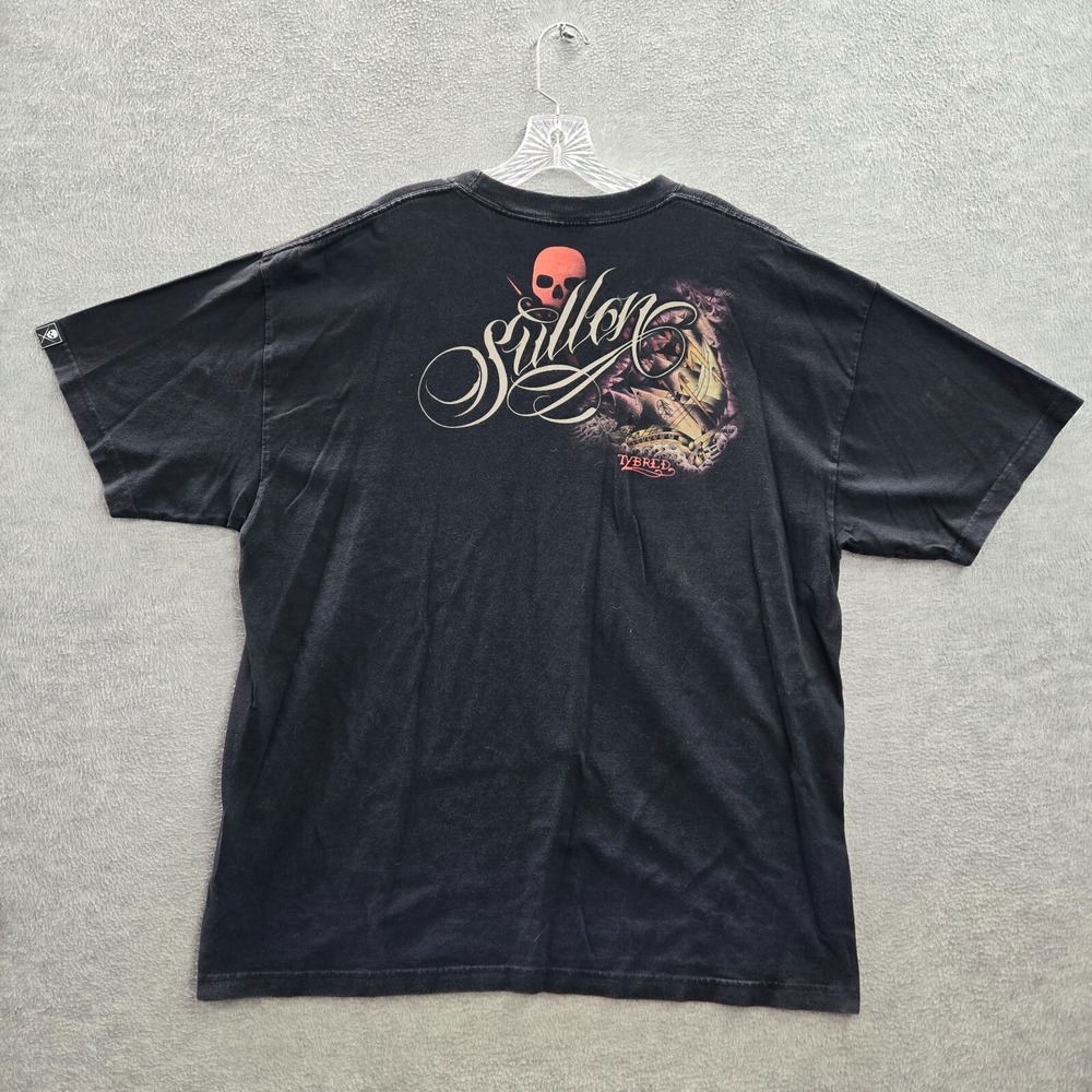 Sullen Men Shirt 2XL Black Tybred Pirates Floral Skull Ink Logo Graphic Tee - Picture 7 of 9